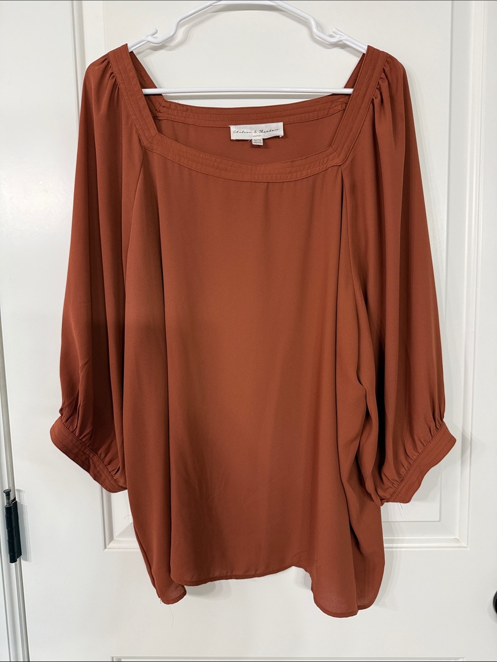 Chelsea & Theodore Burnt Orange Square-Neck Blouse